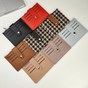 Unisex Slim Card Holder With Zipper Houndstooth Polyester