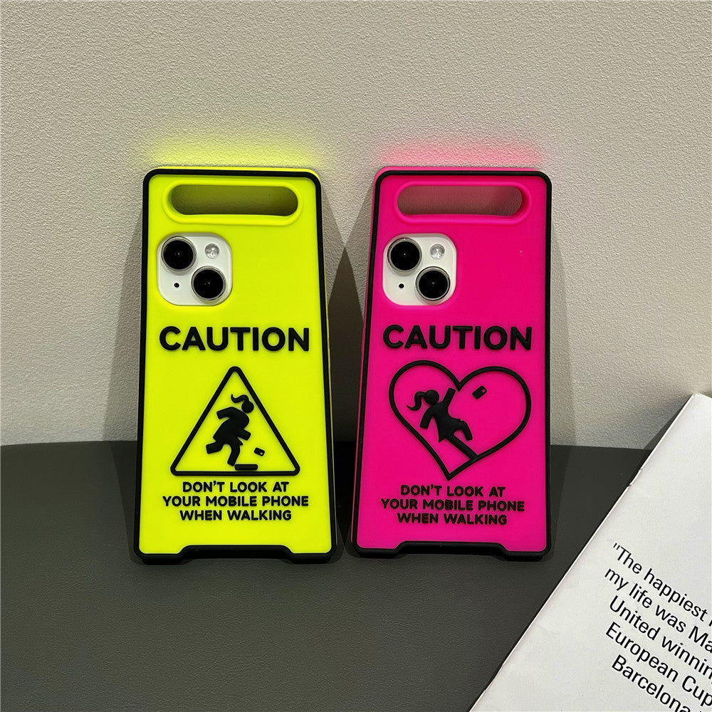 Cartoon Niche Drop-resistant Warning Sign Luminous Phone Case
