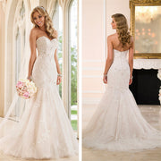 Elegant Trailing Tube Top Lace Wedding Dress with Long Skirt
