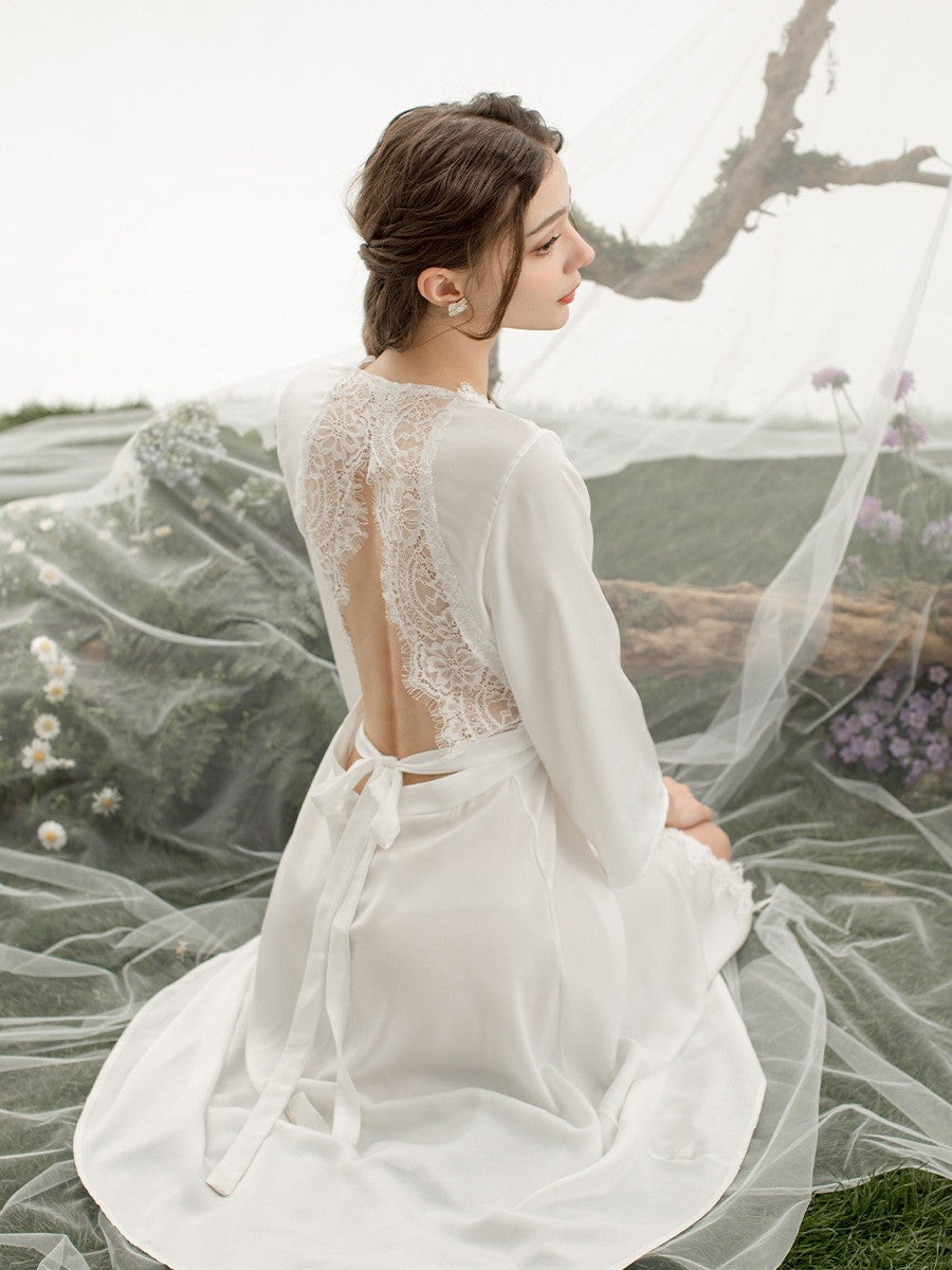 Bridal French Wedding Beauty Back Lace Long Nightgown