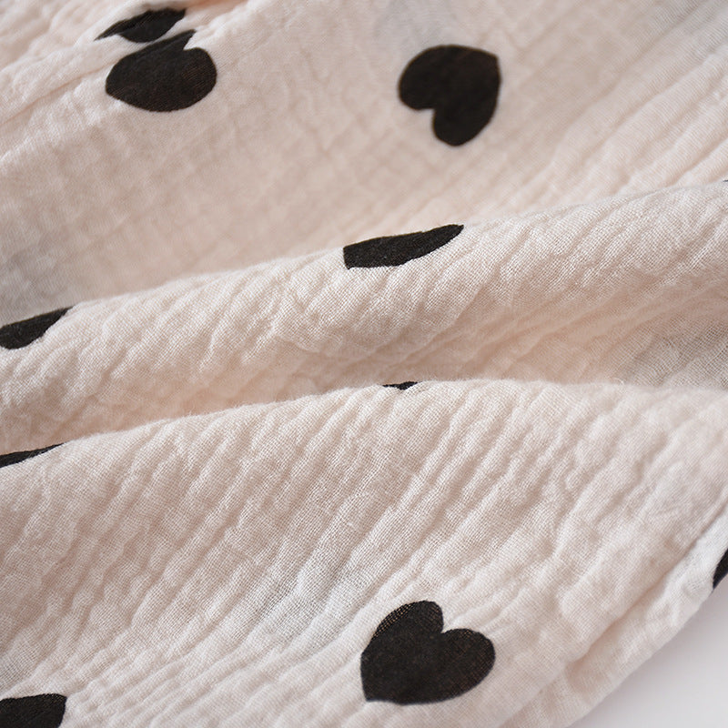 Women's Double Layer Cotton Pajamas Heart Print Homewear