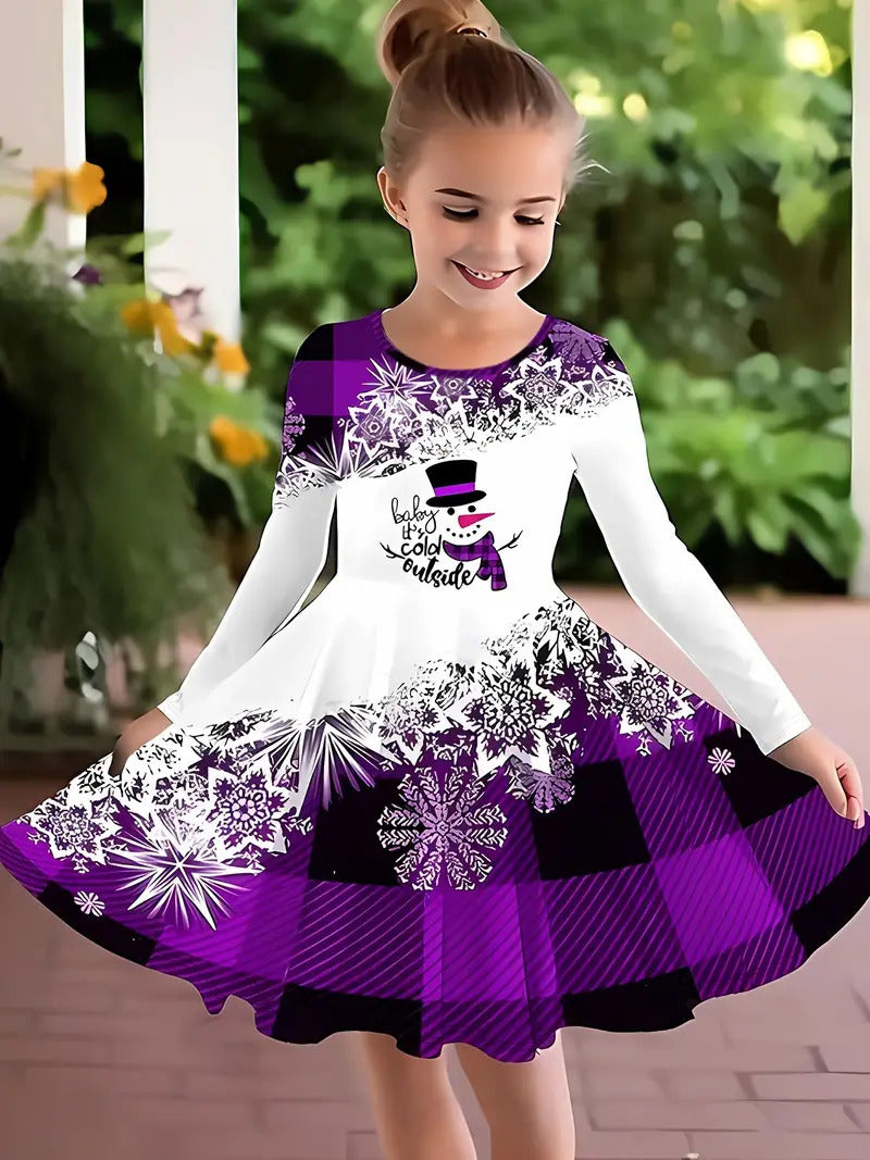 Girl's Long-sleeved Dress Christmas Deer