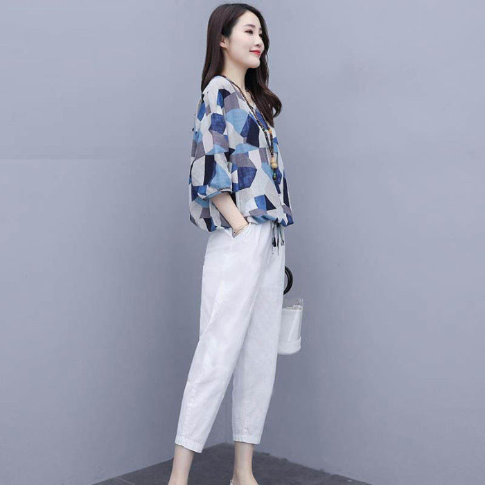 Imitated Cotton Linen Western Style Loose And Thin Casual Fashion Two-piece Suit