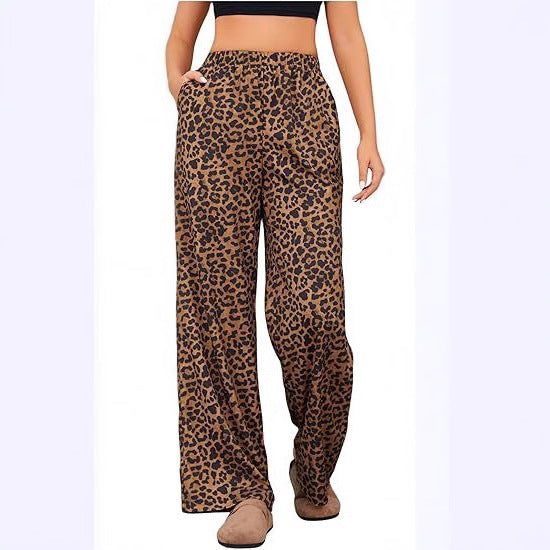 Women's Leopard Print Elastic High Waist Trousers