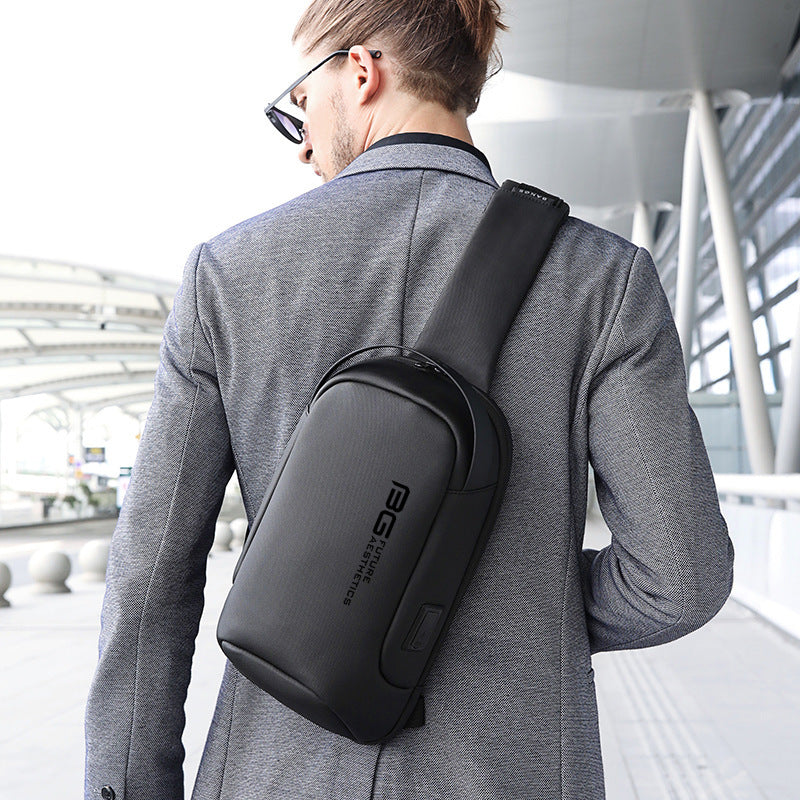 Men's Oxford Cloth Shoulder Bag Solid Color USB Charging