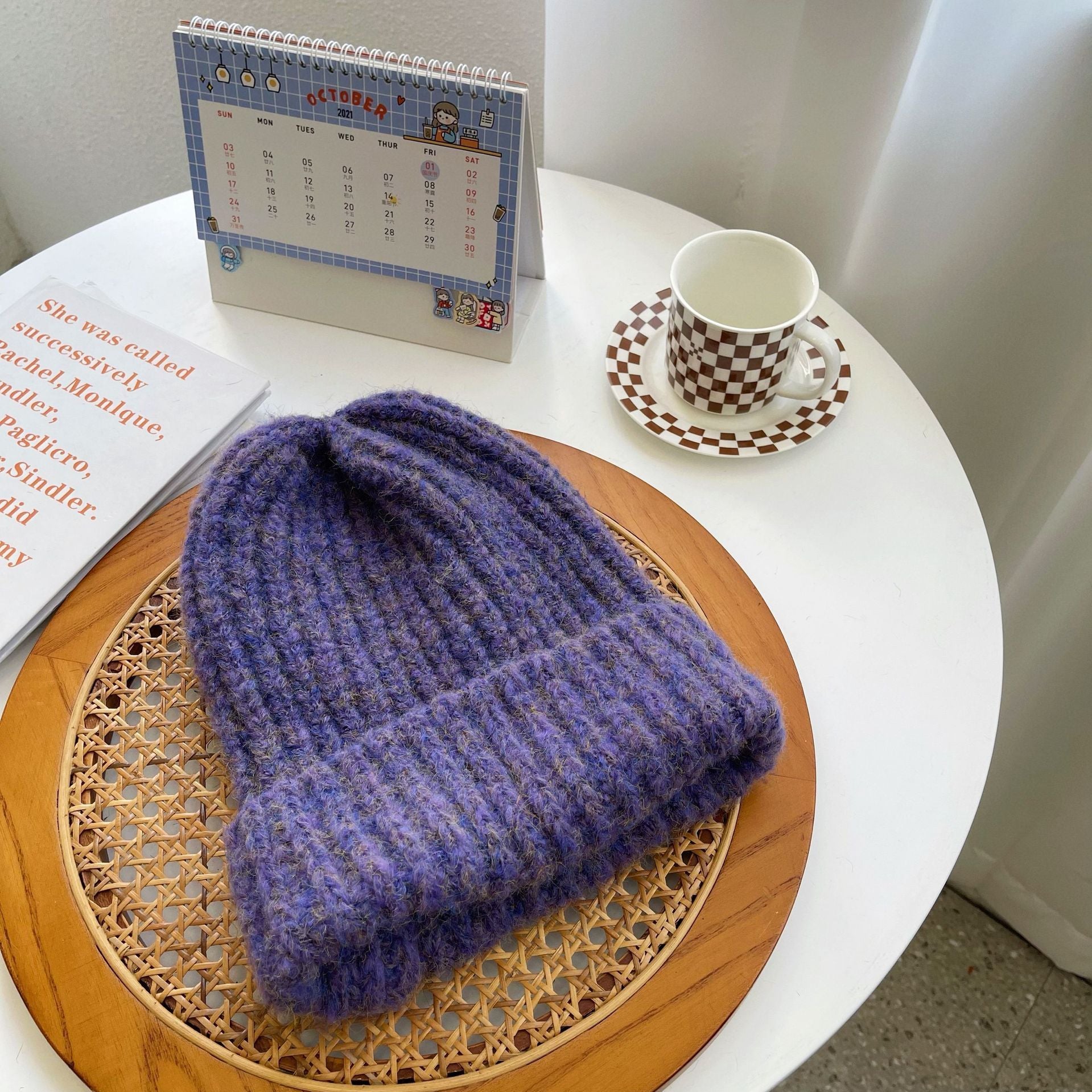 Thick Curled Needle Wool Bell Crown Hat in Soft Korean Colors