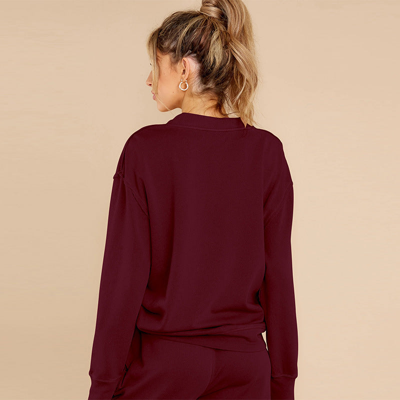 Unisex V Neck Loose Polyester Lounge Suit Solid Color