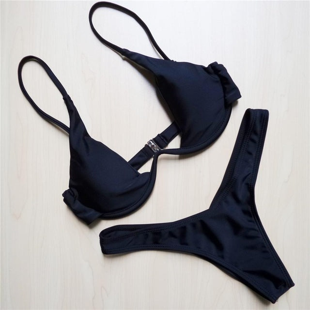 Women's Padded Bikini Set Grid Pattern Two-Piece Nylon
