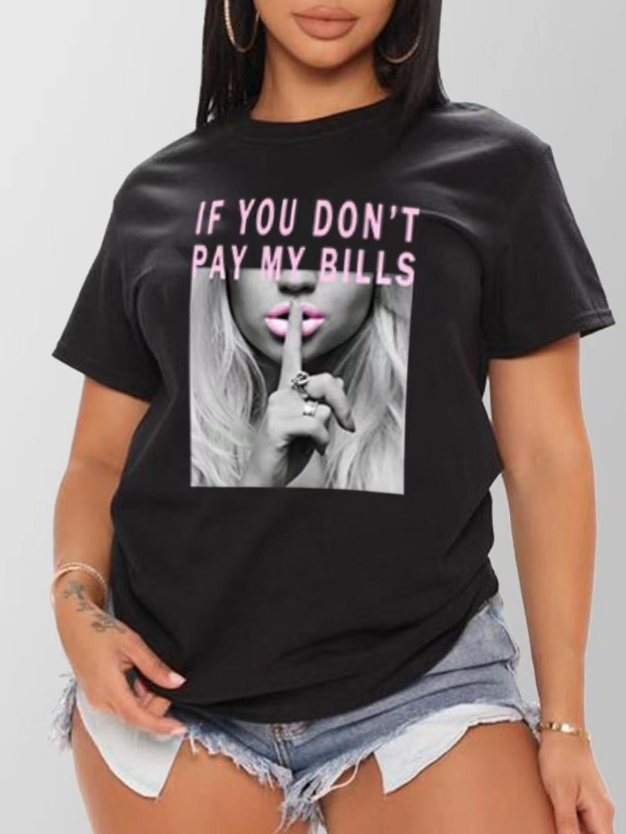 Women's Loose Fit Letter Print Round Neck Cotton Tee