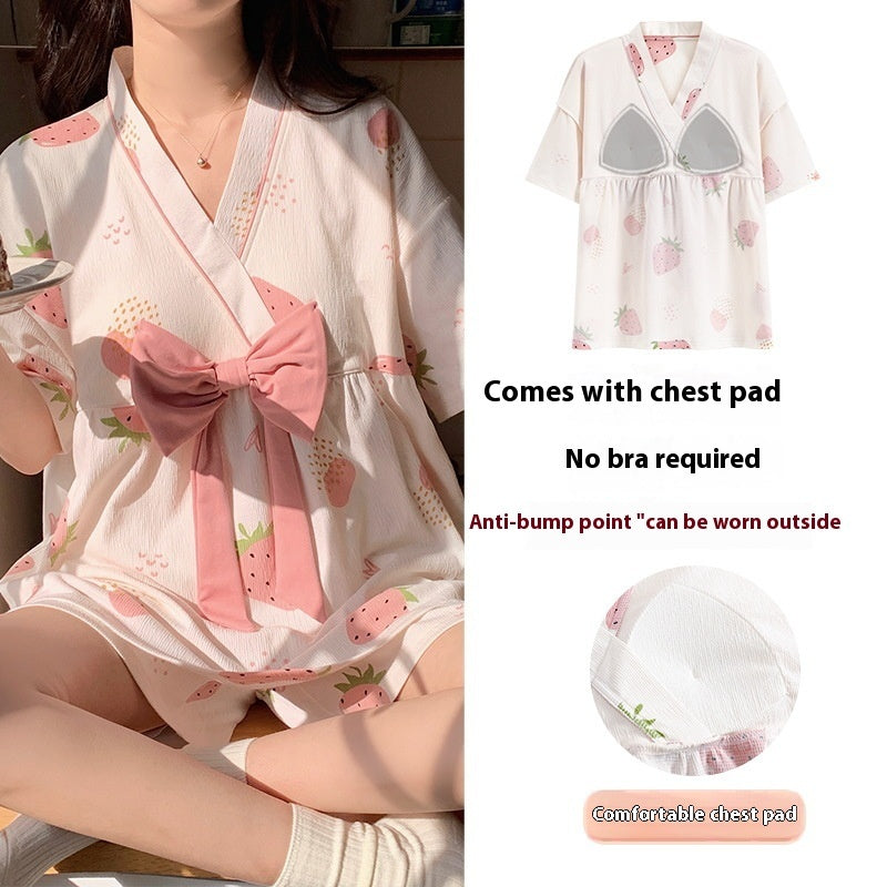 Women's Short Sleeved Cotton Japanese Home Clothing Set