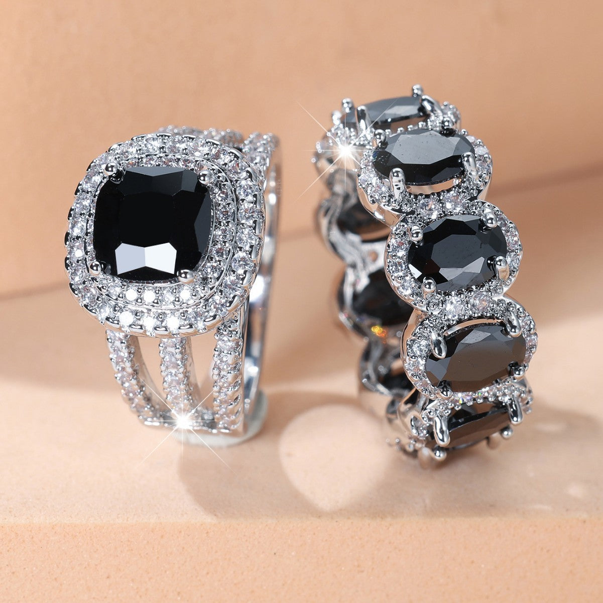 Women’s Egg-Shaped Zircon Ring Set – Platinum Plated Full Circle Design