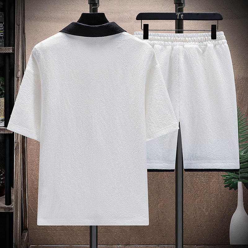 Men's Summer Ice Silk Short Sleeve T-shirt Shorts Set