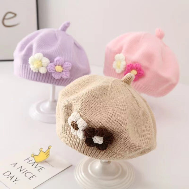 Girls Knit Beret Hat In Acrylic Wool Regular Fit Kids
