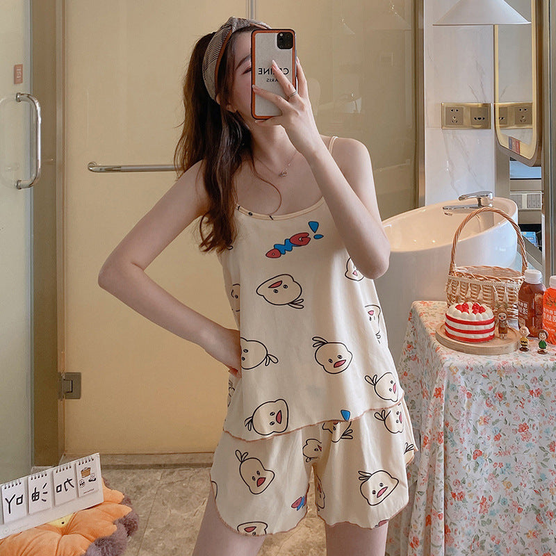 Women's Fashion Simple Camisole Homewear Pajamas Two-piece Set