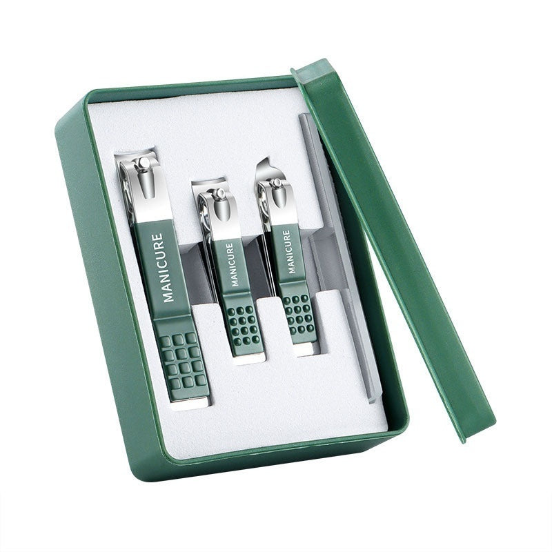 Dark Green Nail Clippers Four-piece Anti-splash Nail Scissors