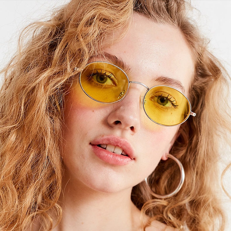 Retro Oval Sunglasses Metal Frame Unisex UV Protection