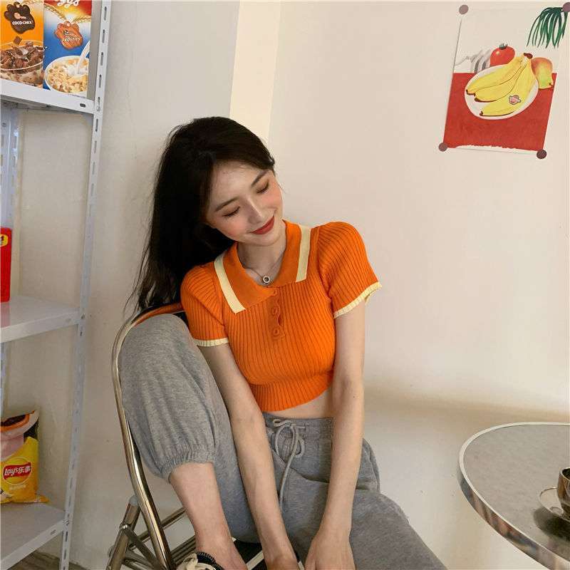 Ice Silk Knit Short High-waist Crop Top