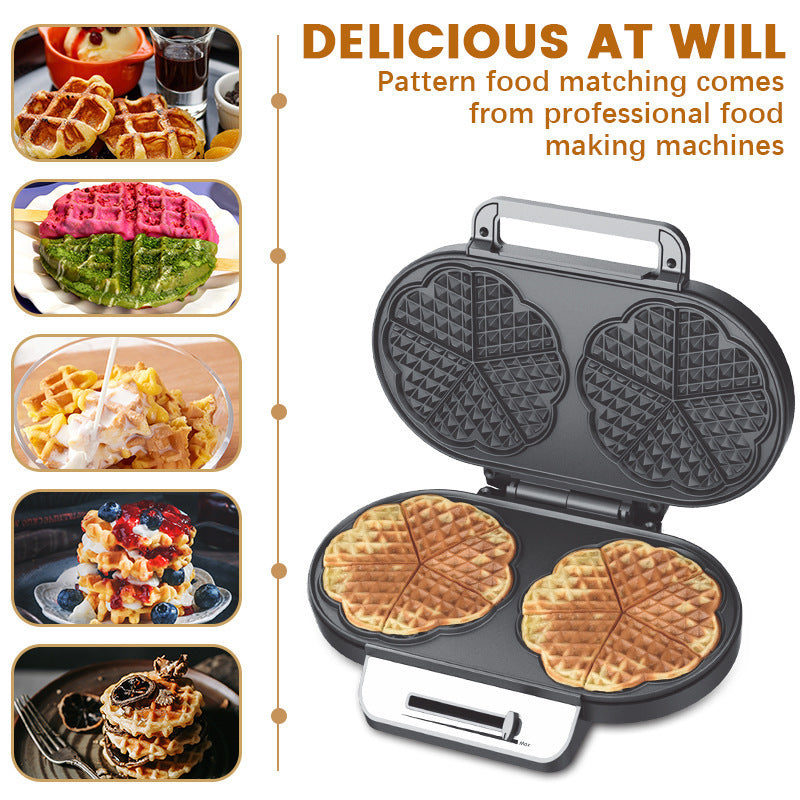 Household 110V Double-Plate Love Heart Waffle Maker – Two Waffles at Once