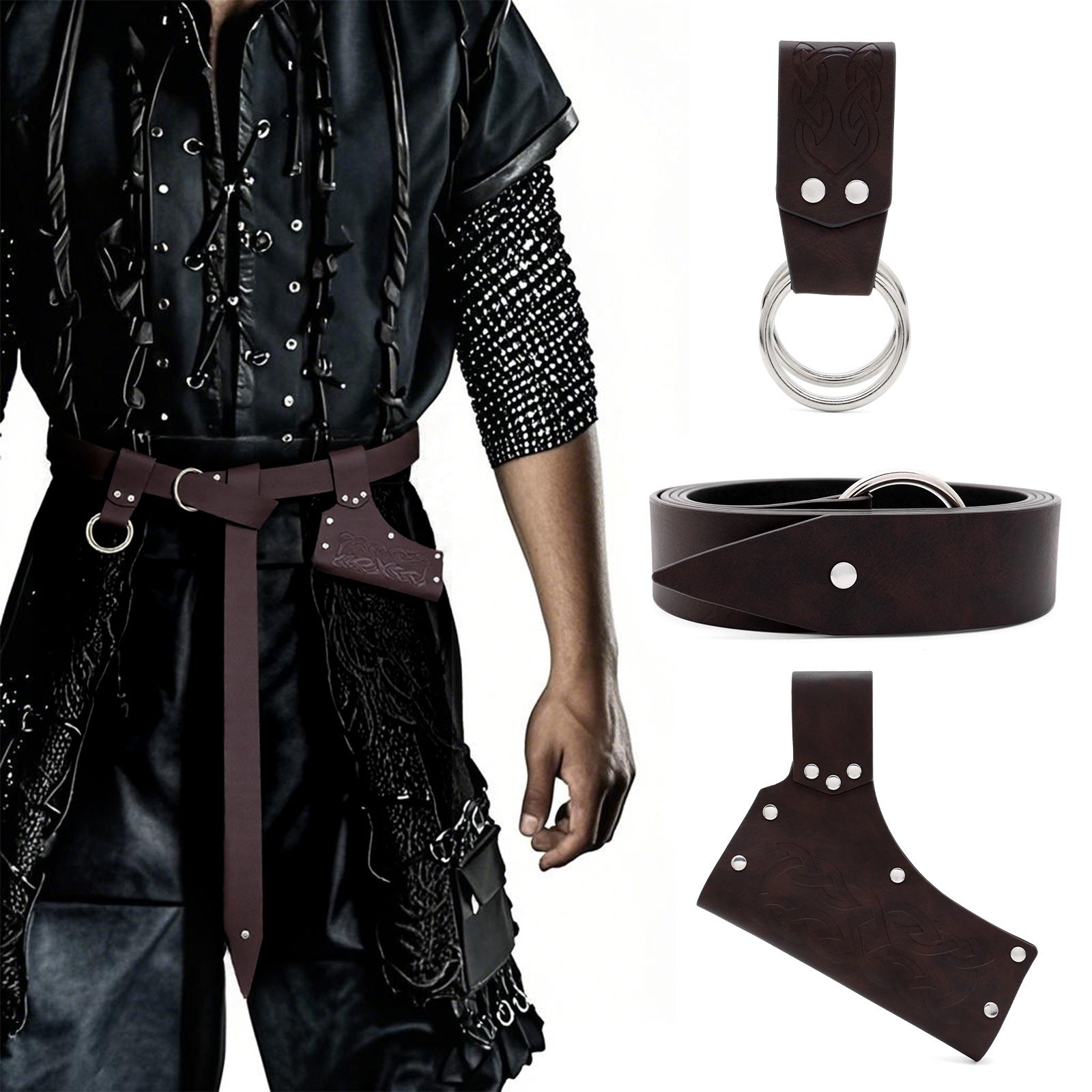 Men’s PU Leather Belt Three-Piece Set – Black or Brown