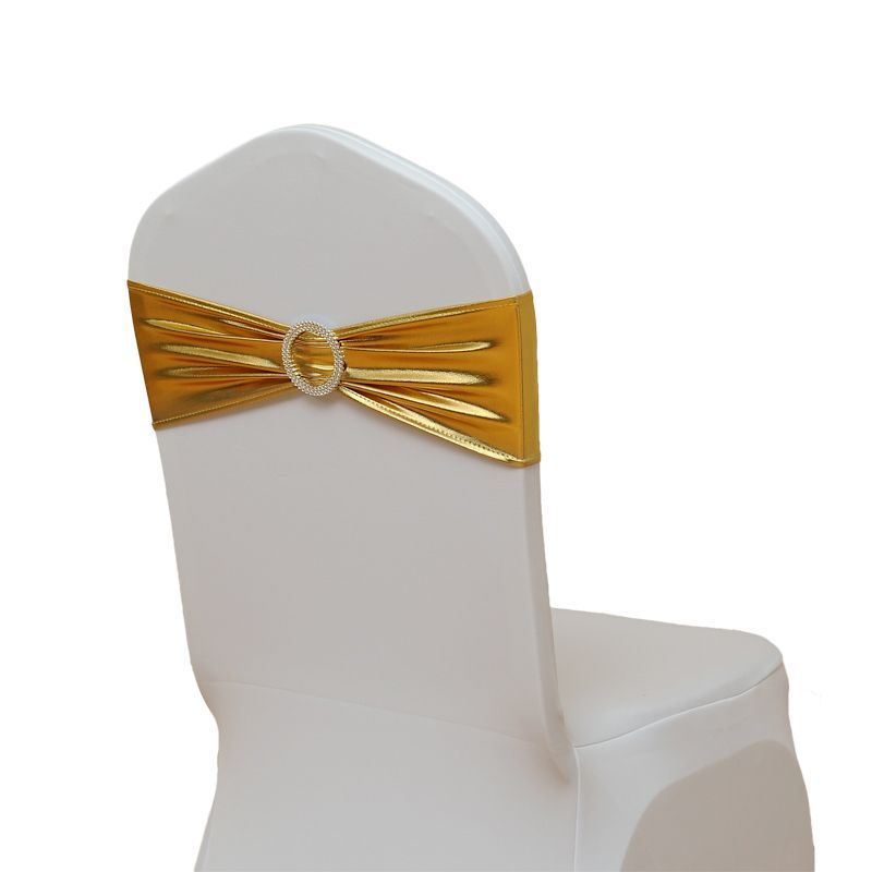 Hotel Banquet Celebration Wedding Universal Elastic Chair Cover Copper Strips Decoration Bowknot Back Flowers