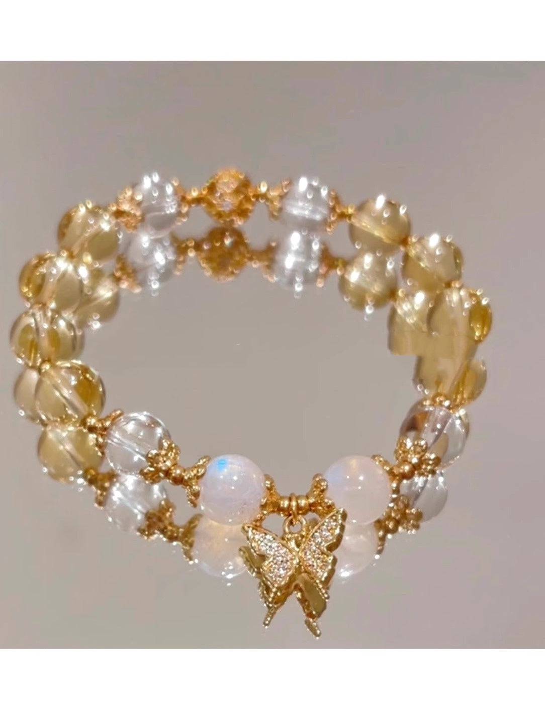 Moonstone White Crystal Beaded Bracelet