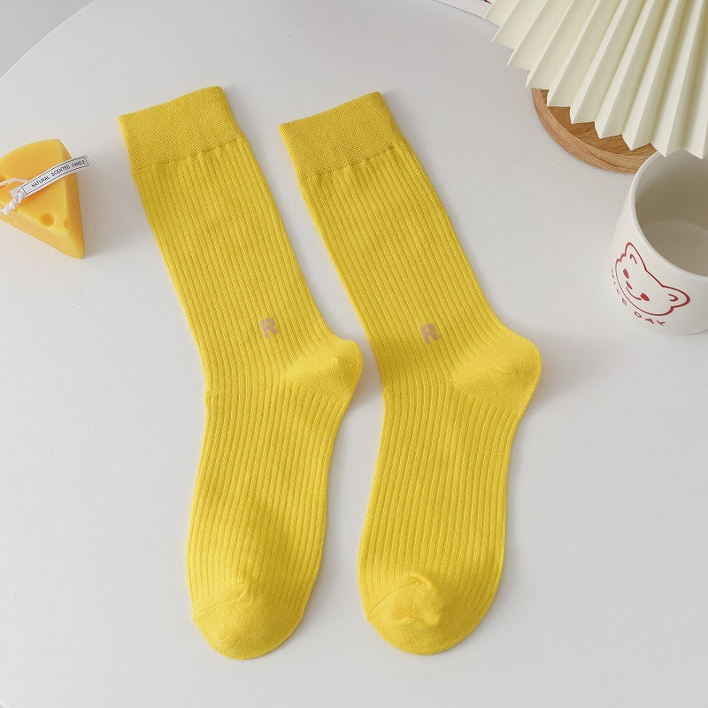Socks Women's Long Cotton Socks Candy Color Japanese R Letters