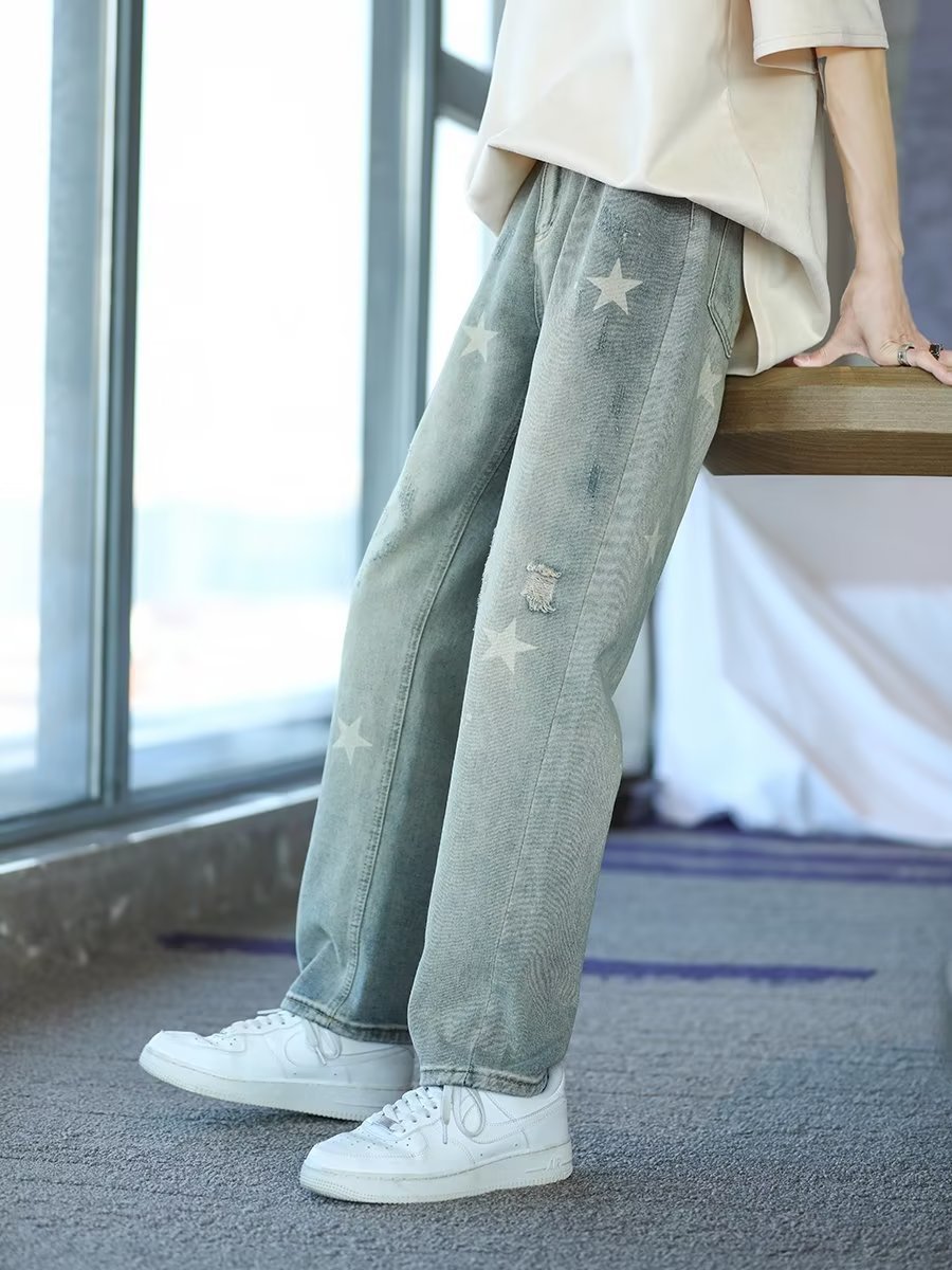 Men’s Summer Loose Fashion Jeans – Stylish Ruffle Trousers