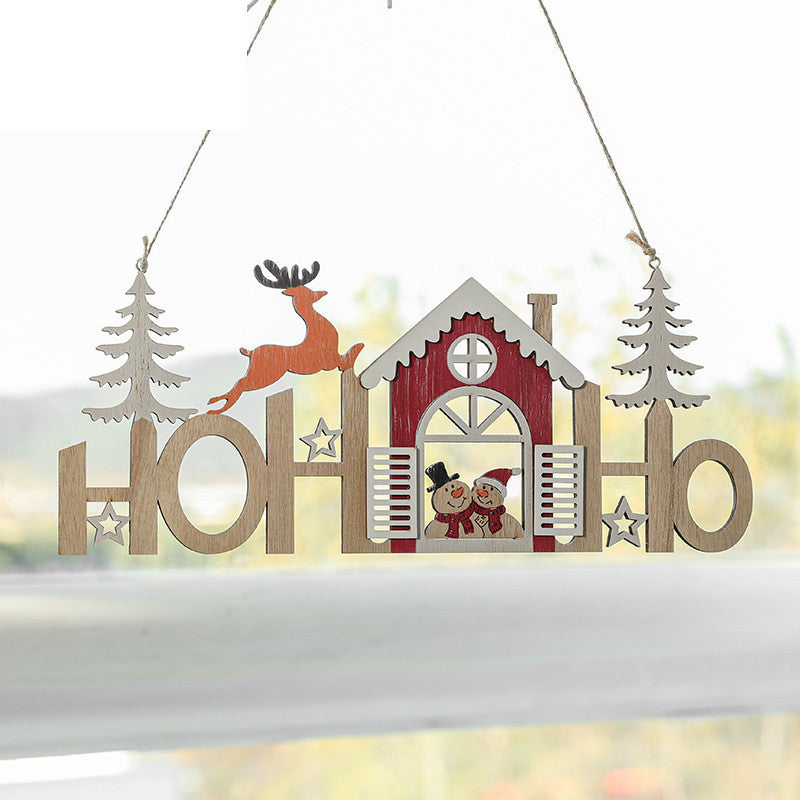 Christmas English Alphabet Card Snowman Elk Wooden Pendant