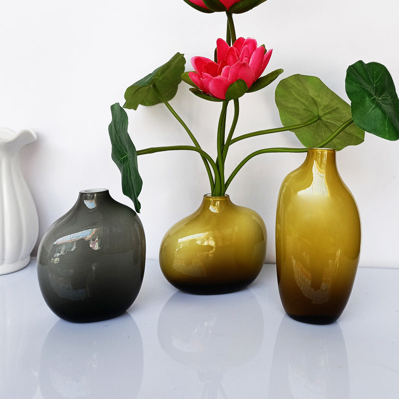 Nordic Light Luxury Glass Small Vase Ornament Decoration Retro