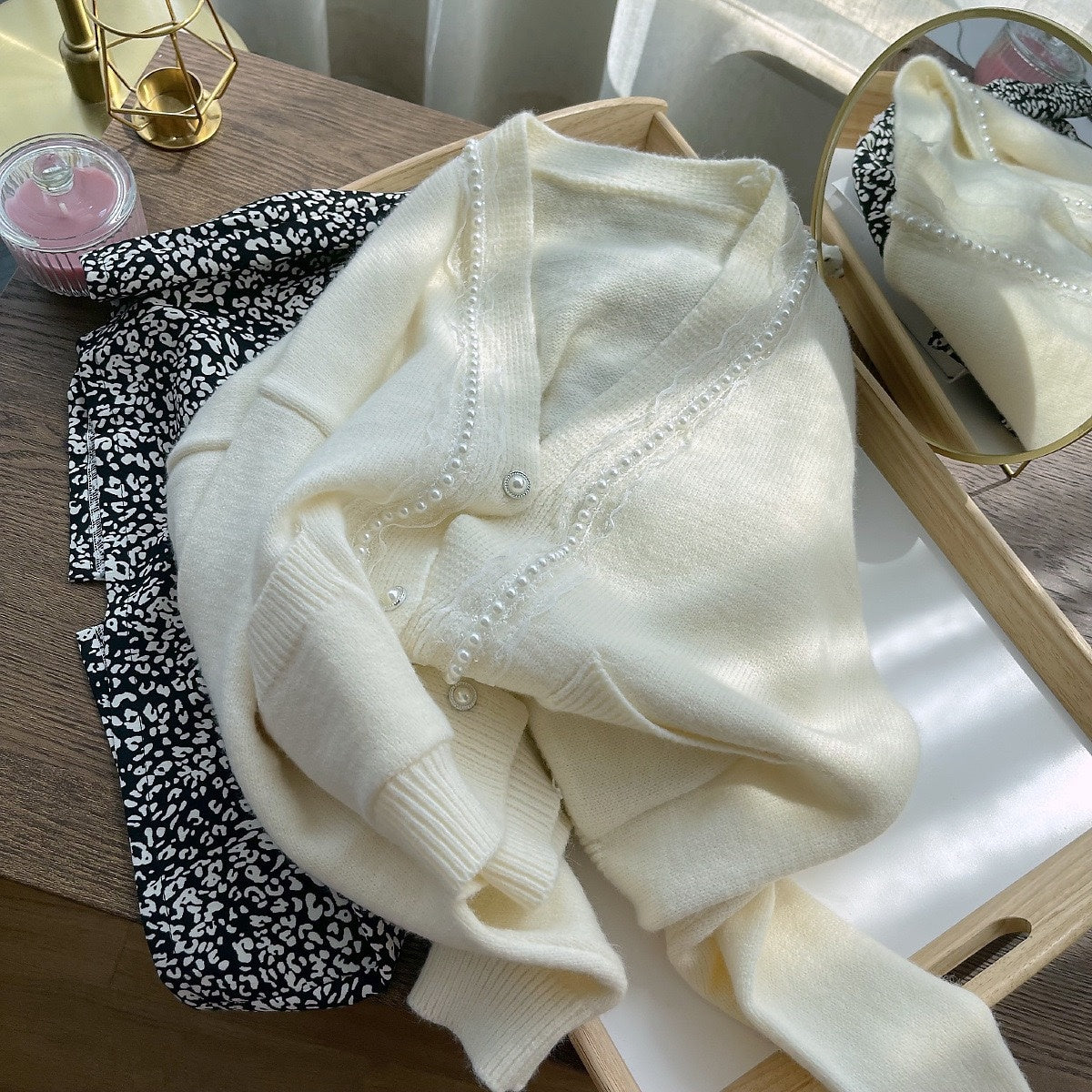 Retro Style Pearl Button Sweater Jacket Women