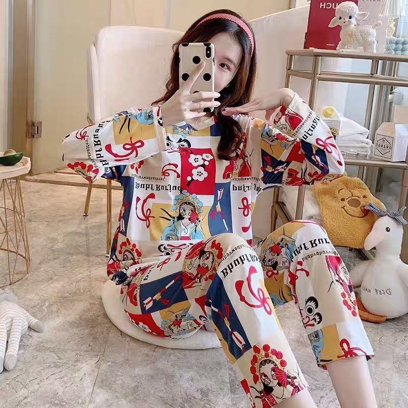 Cute Long-Sleeved Trousers Cartoon Student Pajamas Home Service Suit