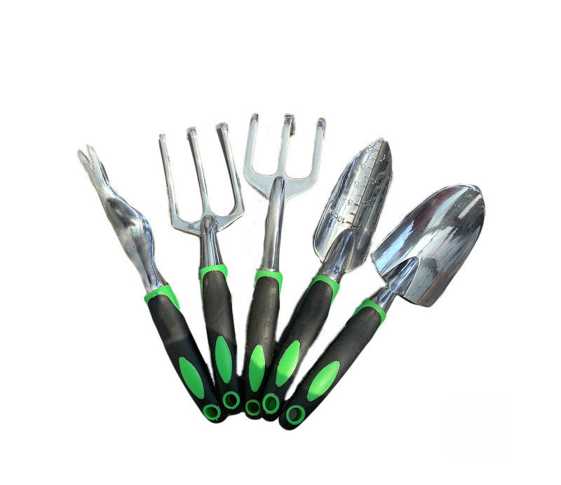 9-Piece Green Aluminum Alloy Gardening Tool Set with Silicone Two-Color Handles