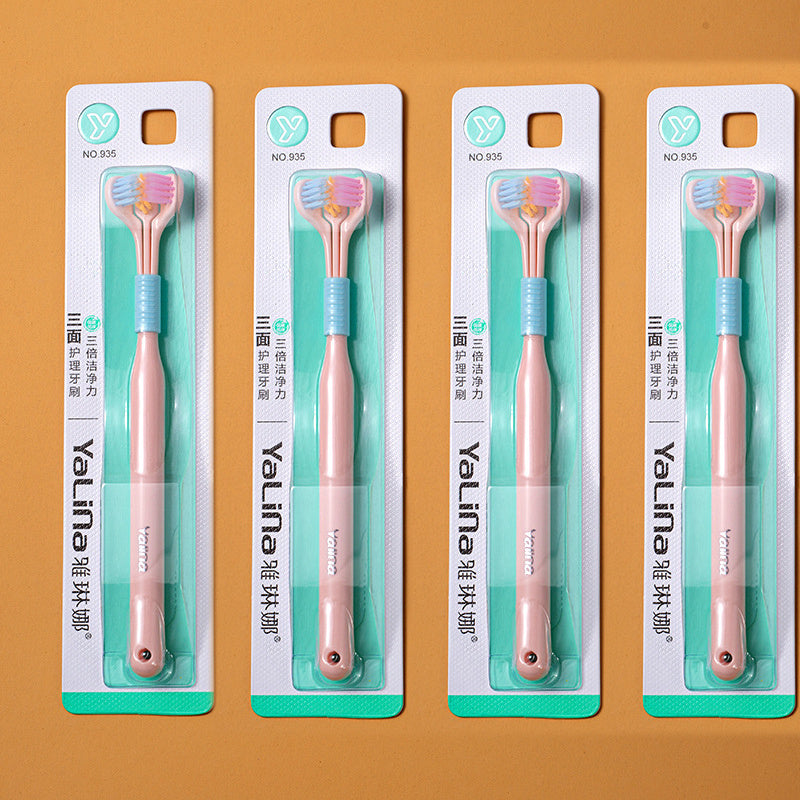 Three-Sided Macaron Soft Bristle Toothbrush – Deep Clean, Safe & Portable