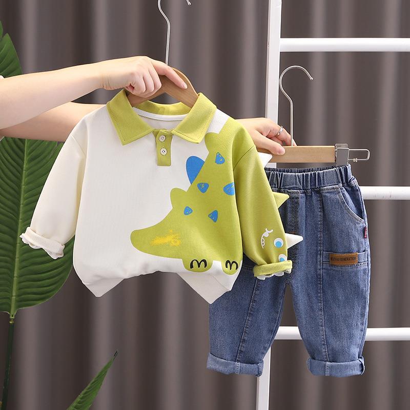 Kids Polo Long Sleeve Shirt and Pants Set Regular Cotton