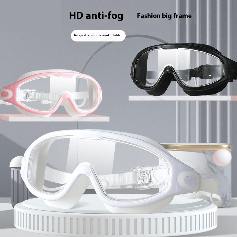 HD Waterproof Anti-fog Plating Swimming Goggles Plain Large Frame