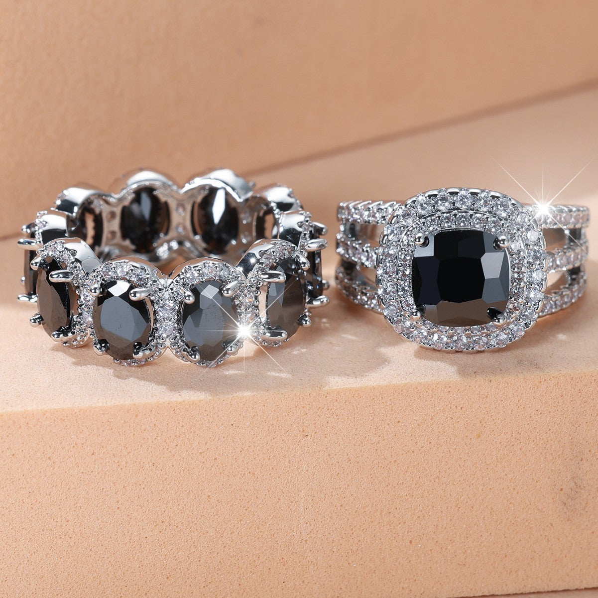 Women’s Egg-Shaped Zircon Ring Set – Platinum Plated Full Circle Design