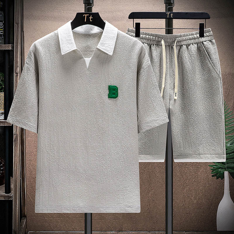 Men's Summer Ice Silk Short Sleeve T-shirt Shorts Set