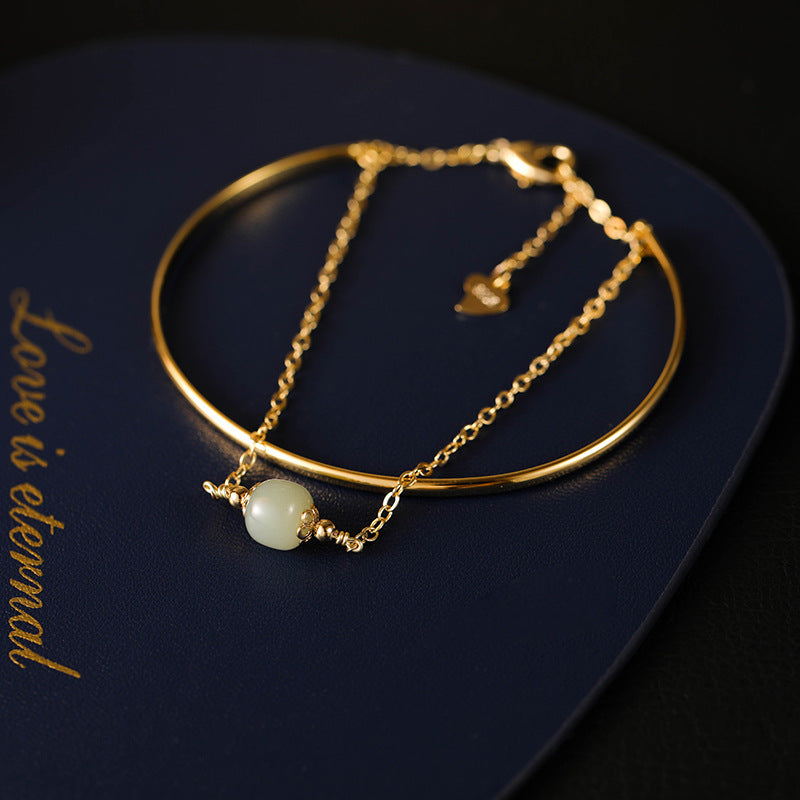 Womens Jade Beaded Bracelet With Gold Inlay Lucky Beads