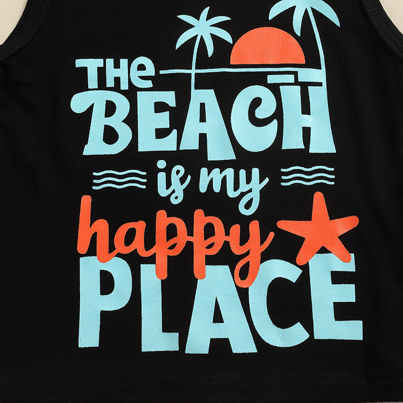 Boys Summer Seaside Vacation Style Coconut Tree Beach Suit