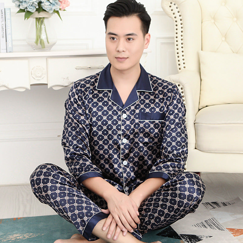 Silk Long Sleeve Men's Pajamas Plus Size Homewear
