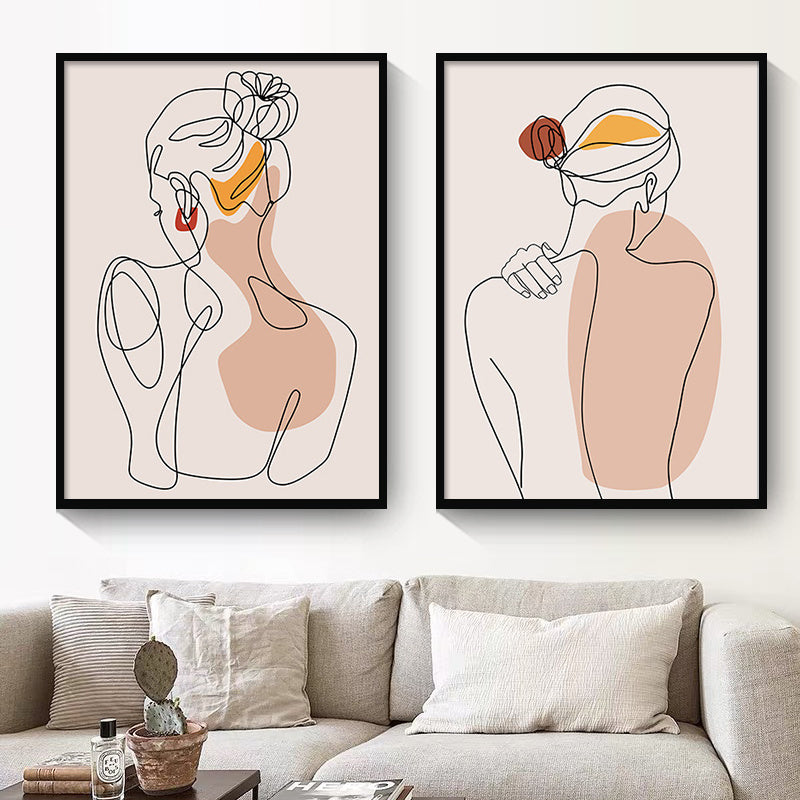 Minimalist Line Art Poster – Abstract Girl & Leaf Canvas Wall Art for Home Decoration