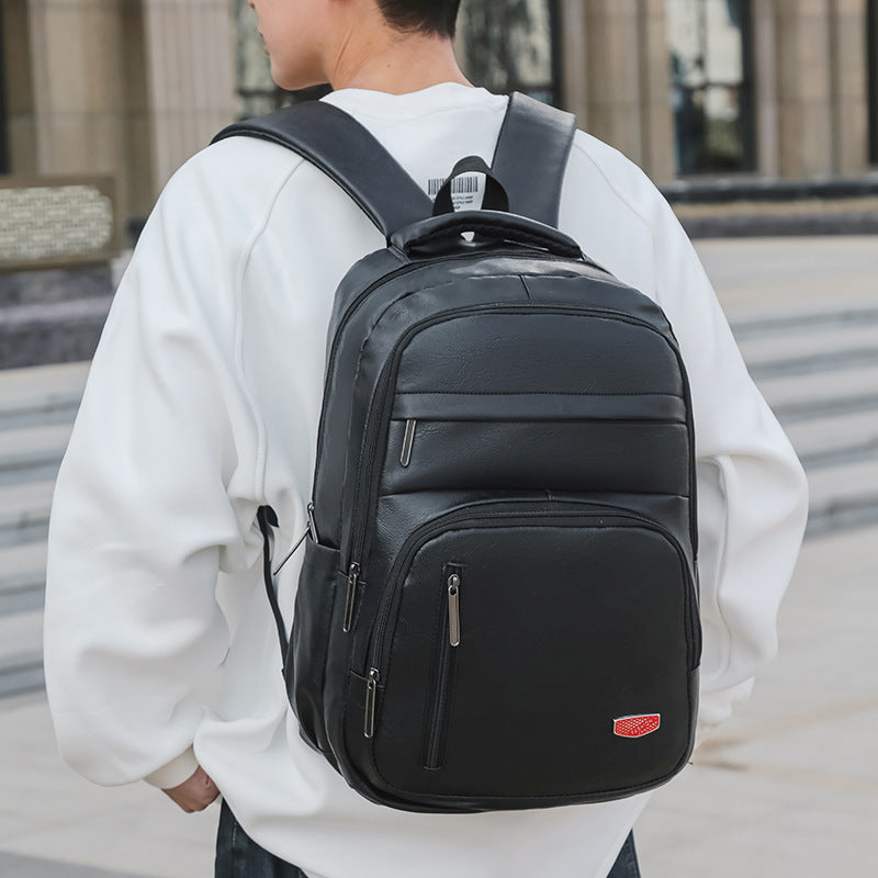 PU Soft Leather Backpack Slim Travel Bag Unisex Solid
