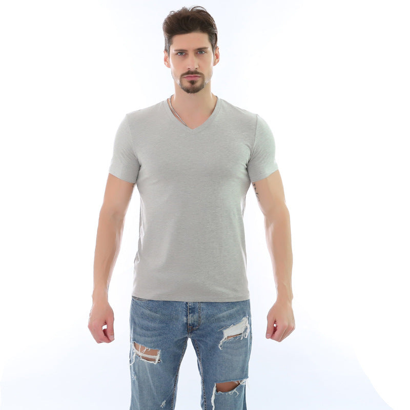 Fashion Casual Solid Color V-neck Men's T-shirt
