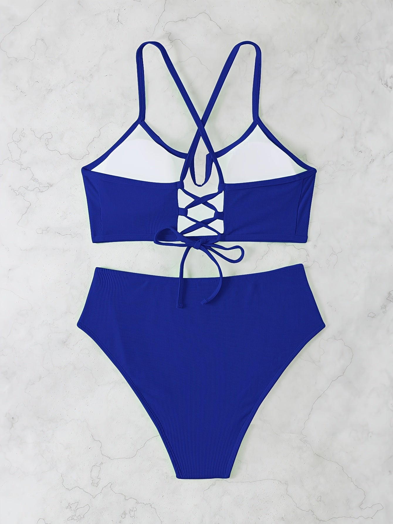 Retro Royal Blue Polyester Plus Size Swimsuit – Stylish & Comfortable