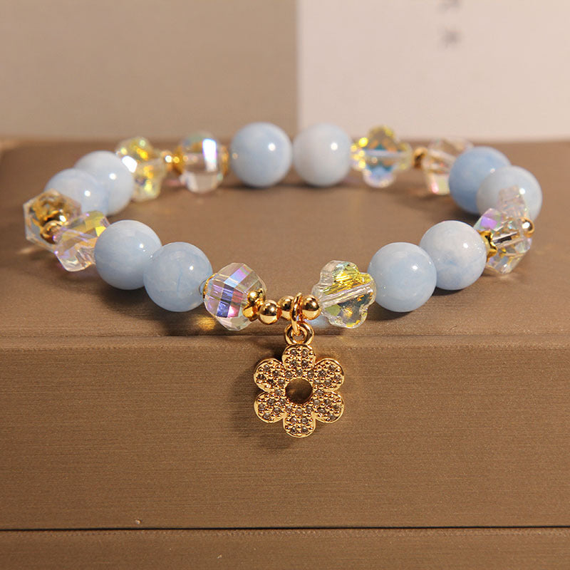 Natural Aquamarine Bracelet Women's Light Luxury Clover Crystal