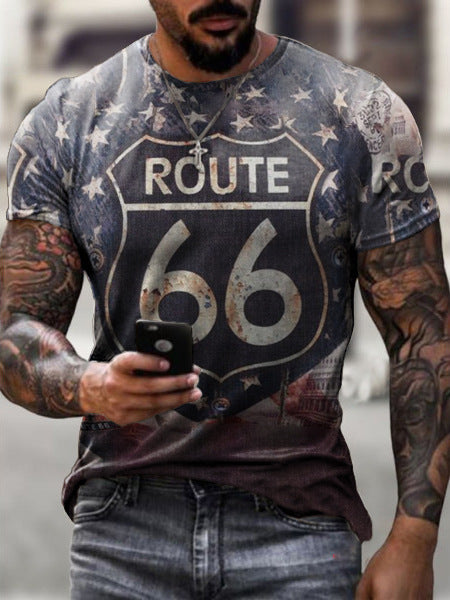 Men's Sports Round Neck Slim Youth Printed T-shirt