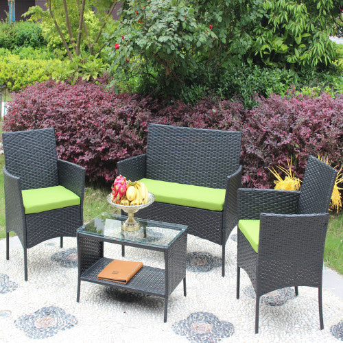 4-Piece Black Rattan Outdoor Patio Furniture Set