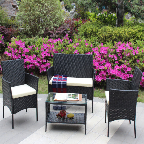 4-Piece Black Rattan Outdoor Patio Furniture Set