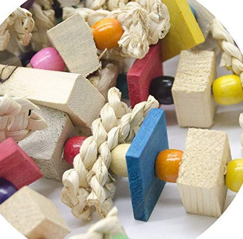 Parrots Gnaw On Toys Made Of Corn Husk And Wood