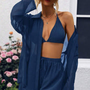 Casual Women's Transparent Long Sleeved Shirt Set